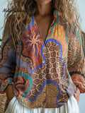 Amy | Ethnic Style Tribal Pattern Printed Women's Casual Long Sleeve Comfortable Cotton Shirt