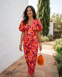 Carla™ | Floral Midi Dress with Puff Sleeves