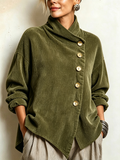 Hazel | Olive Ribbed Asymmetric Button Top